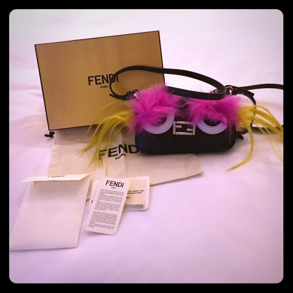 NWT. Fendi Baguette Micro Mini Monster Pink Bag